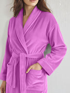 Premium Women's Plush Long Bathrobe - Soft Warm Fleece Robe with Shawl Collar for Spa & Home