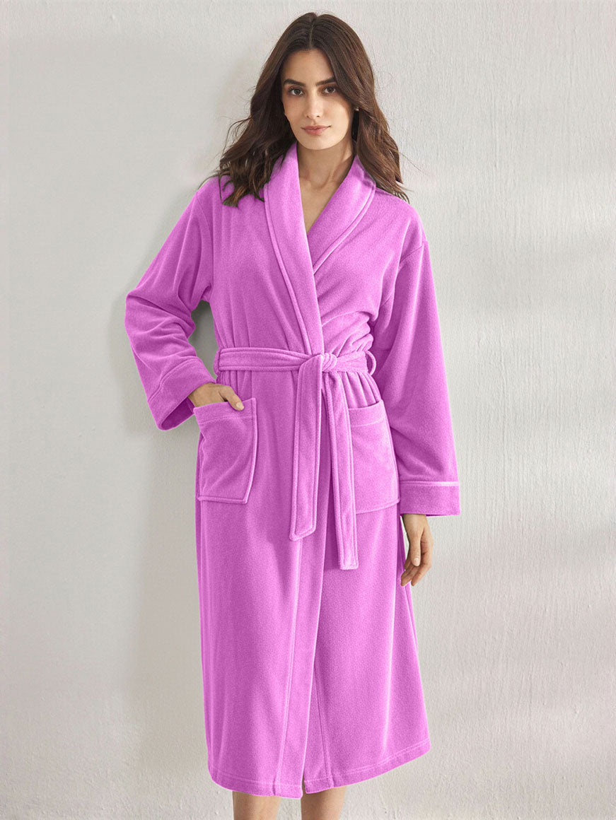 Premium Women's Plush Long Bathrobe - Soft Warm Fleece Robe with Shawl Collar for Spa & Home