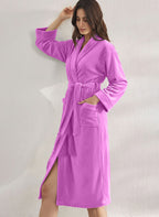 Premium Women's Plush Long Bathrobe - Soft Warm Fleece Robe with Shawl Collar for Spa & Home