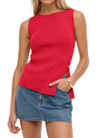Sleeveless Button Knit Tank Top