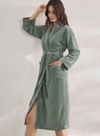 Premium Women's Plush Long Bathrobe - Soft Warm Fleece Robe with Shawl Collar for Spa & Home