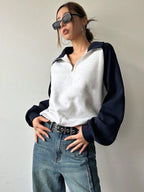 Two Tone Quarter Zip Raglan Sleeve Sweatshirt, Long Sleeve Tops