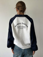 Two Tone Quarter Zip Raglan Sleeve Sweatshirt, Long Sleeve Tops