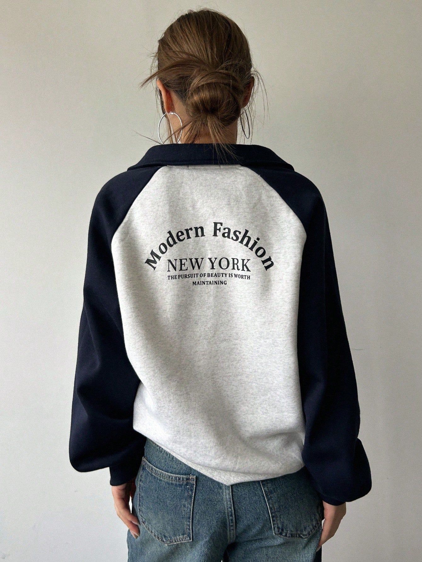 Two Tone Quarter Zip Raglan Sleeve Sweatshirt, Long Sleeve Tops
