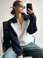 Two Tone Quarter Zip Raglan Sleeve Sweatshirt, Long Sleeve Tops