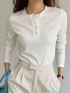 Women's Semi-Open Collar Fitted Long Sleeve T-Shirt
