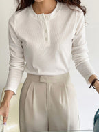 Women's Semi-Open Collar Fitted Long Sleeve T-Shirt