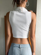 Solid Ribbed Knit Crop Tank Top
