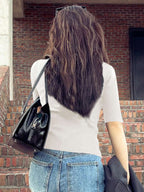 Polo Neck Half-Open Knitted Top With Short Sleeves Summer