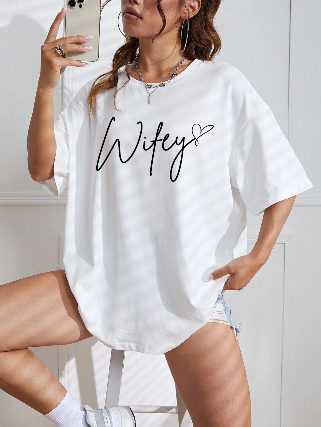 Letter Graphic Drop Shoulder Tee Graphic Tees Women Tops