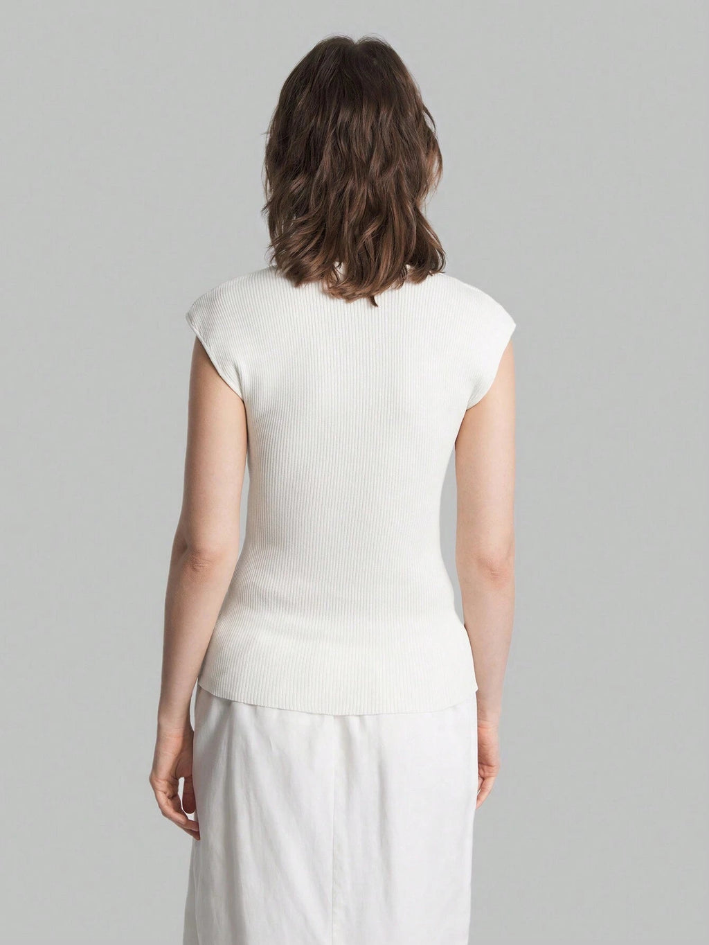 Solid Color Urban Chic Fashion Casual V-Neck Cap Sleeve Knit Blouse