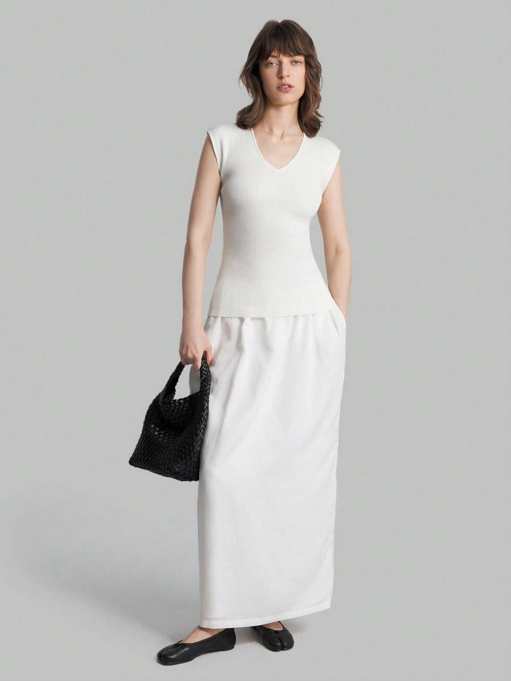 Solid Color Urban Chic Fashion Casual V-Neck Cap Sleeve Knit Blouse