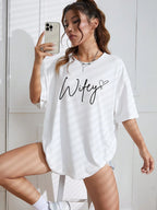 Letter Graphic Drop Shoulder Tee Graphic Tees Women Tops