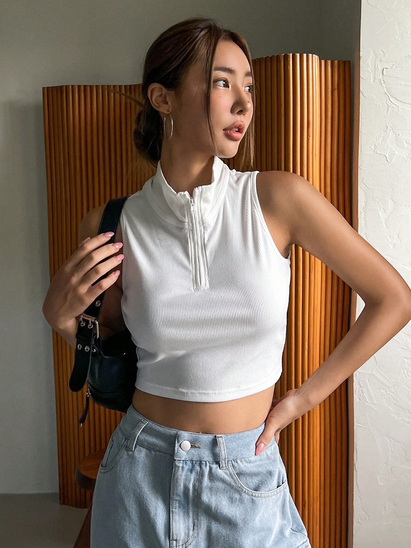 Solid Ribbed Knit Crop Tank Top