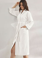 Premium Women's Plush Long Bathrobe - Soft Warm Fleece Robe with Shawl Collar for Spa & Home