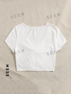 Solid Drawstring Ruched Tee