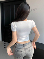 Women's Solid Color Slim Fit Cropped T-Shirt