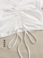 Solid Drawstring Ruched Tee