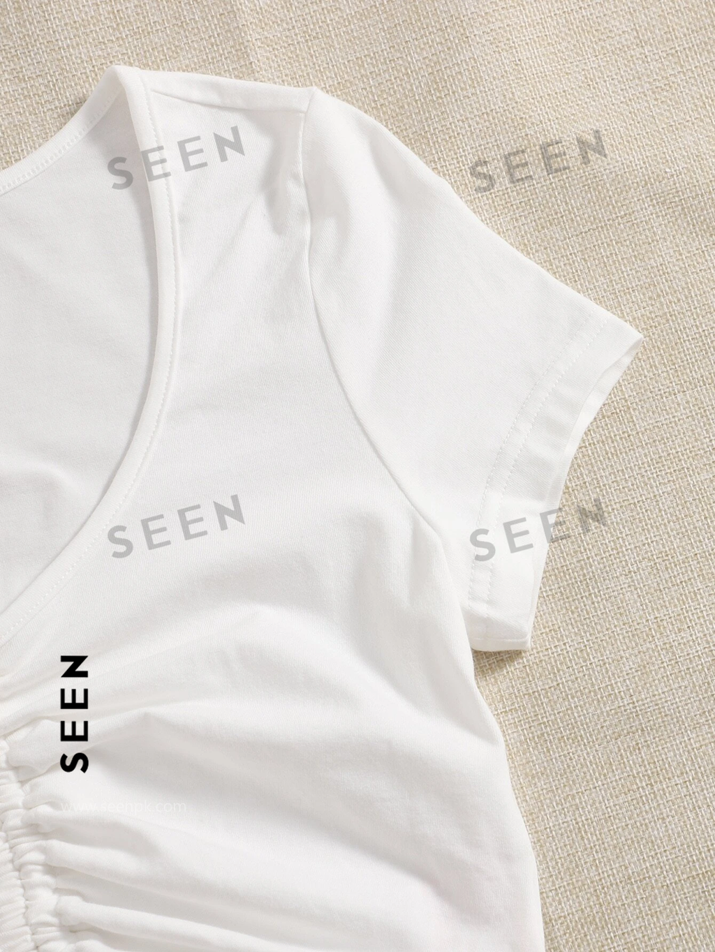 Solid Drawstring Ruched Tee