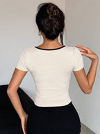 Women's Wrapped Round Neck T-Shirt With Bow Knot