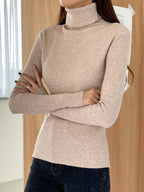 Basic Solid High Neck Long Sleeve Knit Sweater