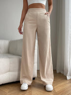 Solid Color High Waist Pockets Straight Loose Casual Pants