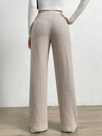 Solid Color High Waist Ribbed Straight Loose Casual Pants