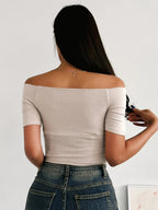 Off Shoulder Solid Tee,Crop Tops