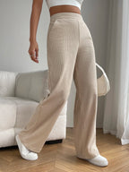 Solid Color High Waist Pockets Straight Loose Casual Pants