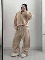 Street Style Camouflage Maple Leaf Print Zipper Sweatshirt & Pants Set
