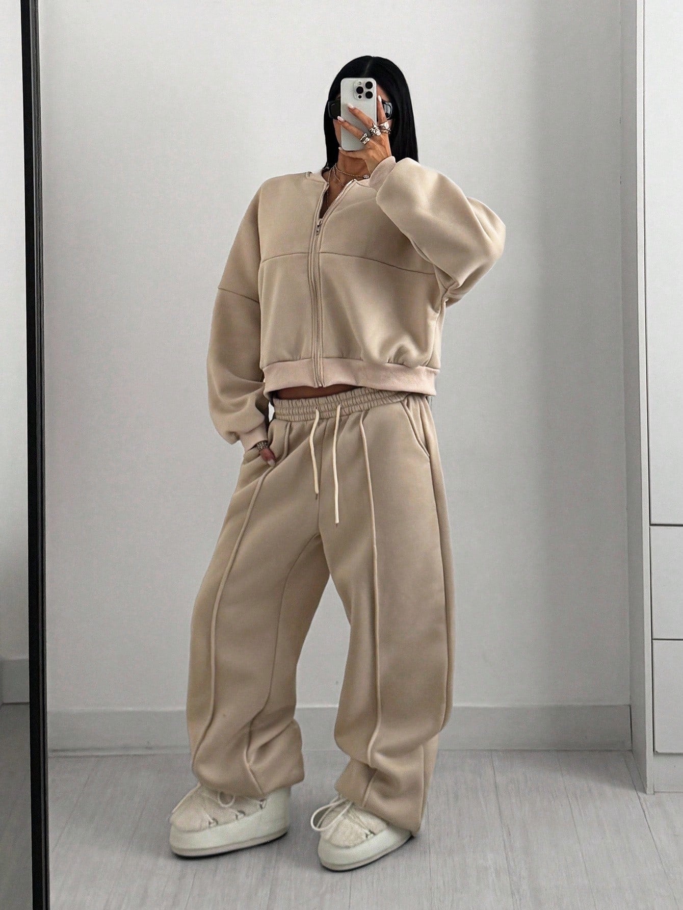 Street Style Camouflage Maple Leaf Print Zipper Sweatshirt & Pants Set