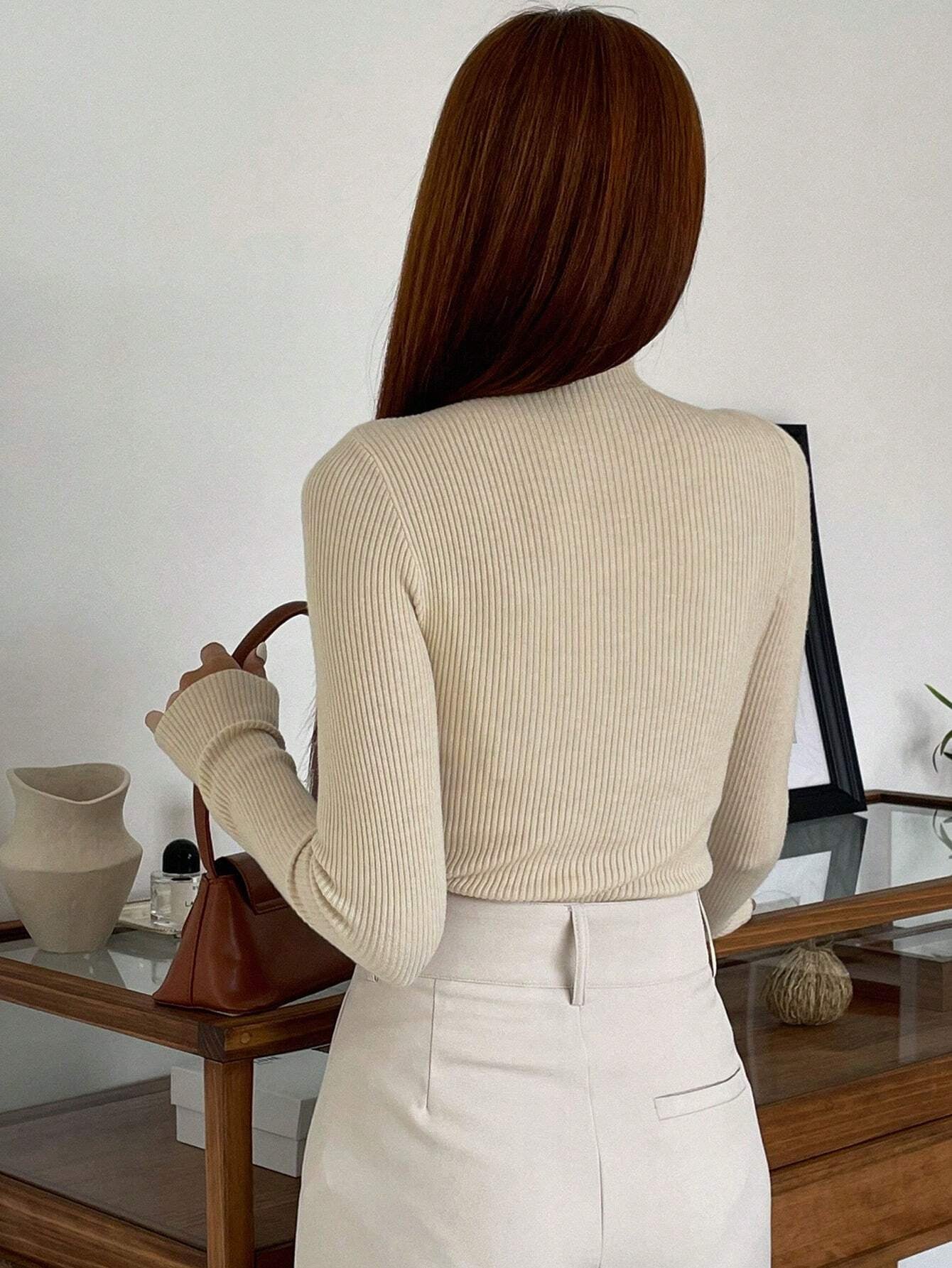 Stand Collar Long Sleeve Hollow Pullover Tops