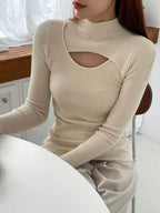Stand Collar Long Sleeve Hollow Pullover Tops