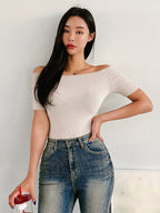 Off Shoulder Solid Tee,Crop Tops