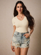 Solid Black Backless Short Sleeve Tee, Effortless Chic Essential, Summer Top