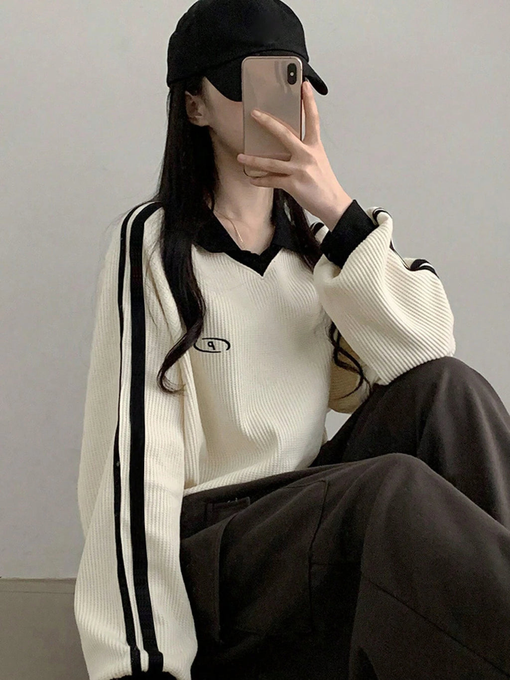 Contrast Color Block Striped Long Sleeve Casual Letter Print Sweatshirt, Collegiate Style, Long Sleeve Tops