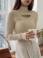 Stand Collar Long Sleeve Hollow Pullover Tops
