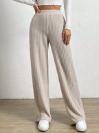 Solid Color High Waist Ribbed Straight Loose Casual Pants