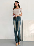 Off Shoulder Solid Tee,Crop Tops