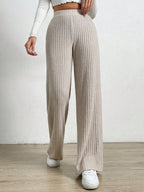 Solid Color High Waist Ribbed Straight Loose Casual Pants