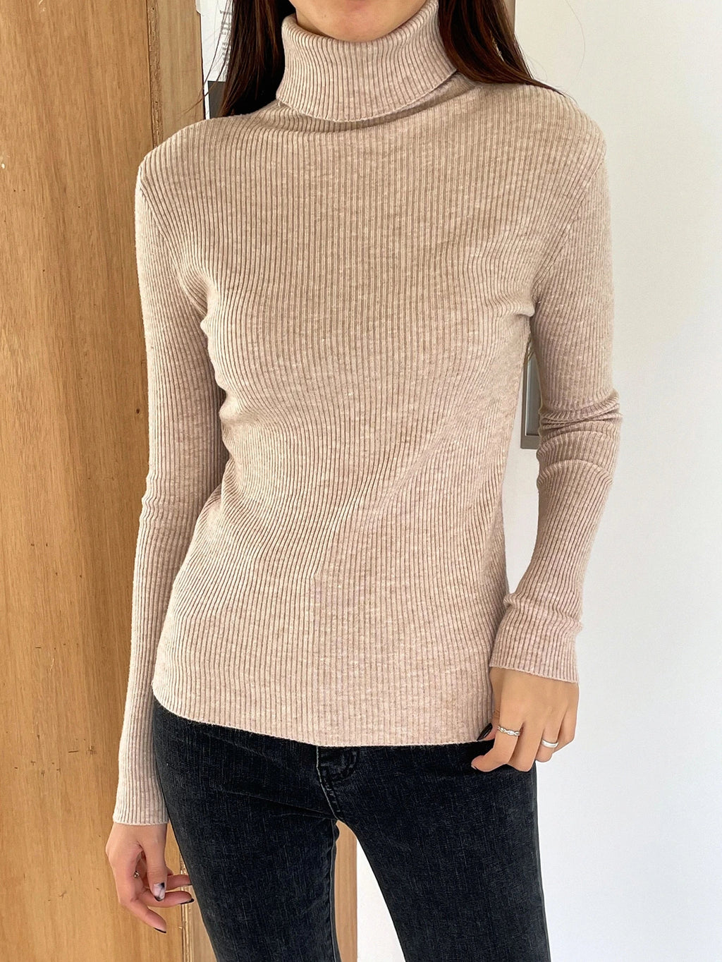 Basic Solid High Neck Long Sleeve Knit Sweater