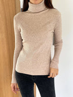 Basic Solid High Neck Long Sleeve Knit Sweater
