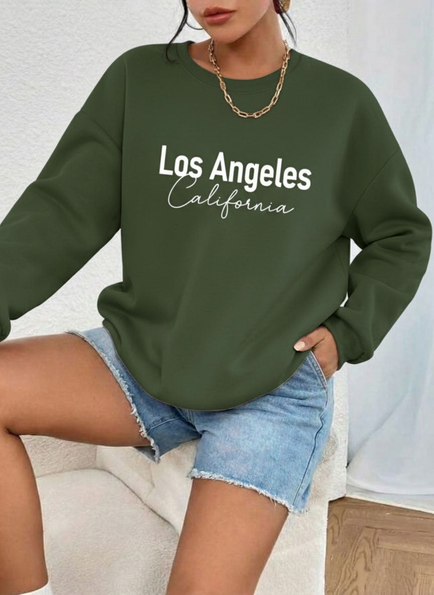 Letter Graphic Thermal Sweatshirt with Letter Print LOS ANGLELES Slimming Long-Sleeve Top