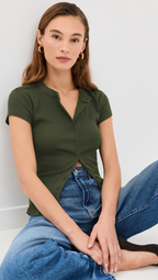 Ribbed Knit Cardigan - Stylish Solid Color T-Shirt with Full-Button Front and Ribbed Detailing, Perfect for Casual Wear