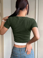 Color Block Fake Two Pieces Slim Fit Short Sleeve T-Shirt
