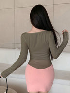 Solid Button Front Curved Hem