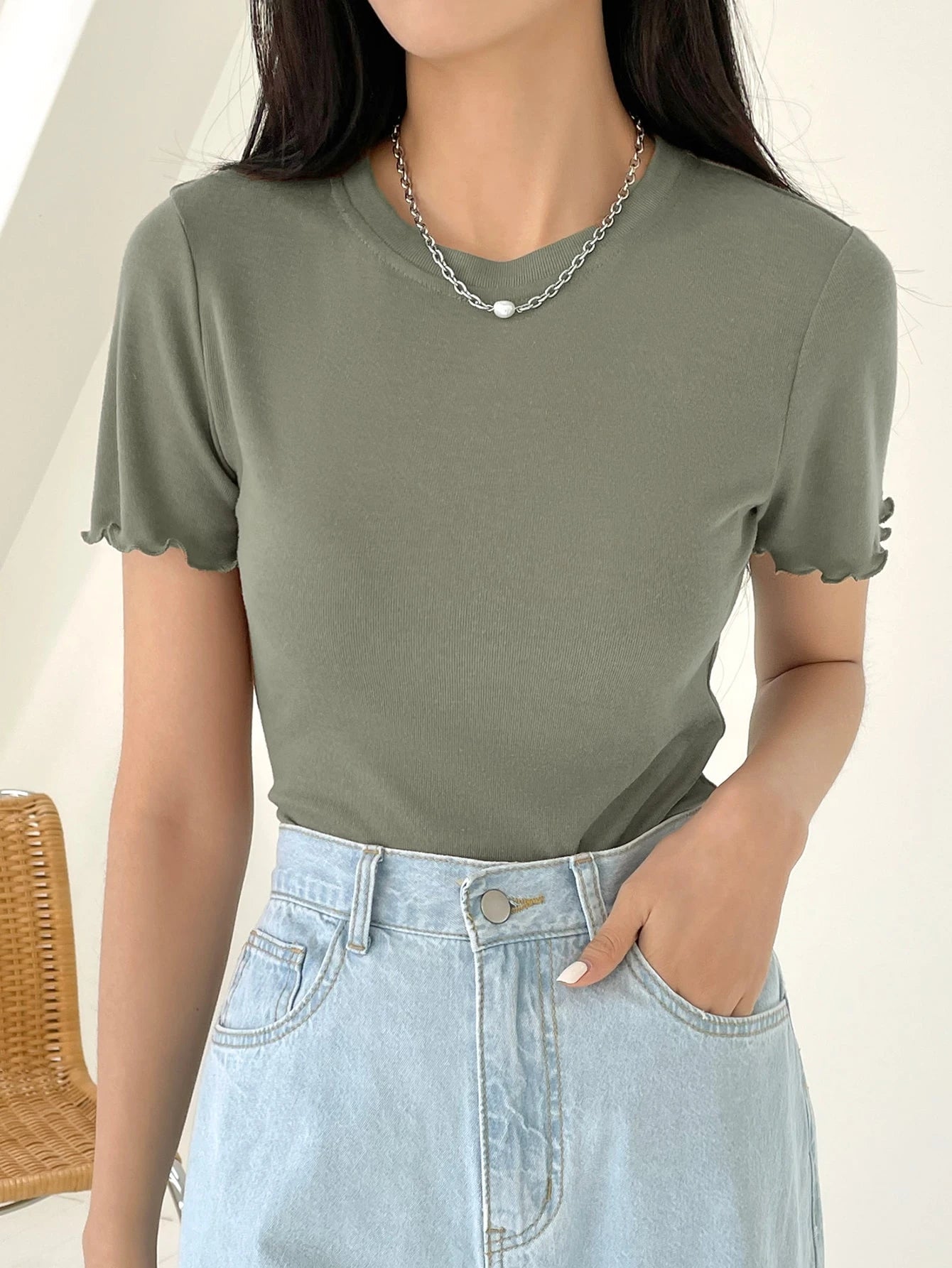 Lettuce Trim Ribbed Knit Tee Summer