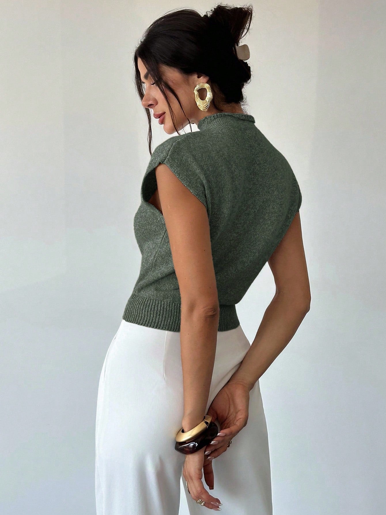 High Neck Loose Casual Versatile Sleeveless Knit Sweater