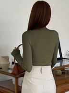 Stand Collar Long Sleeve Hollow Pullover Tops