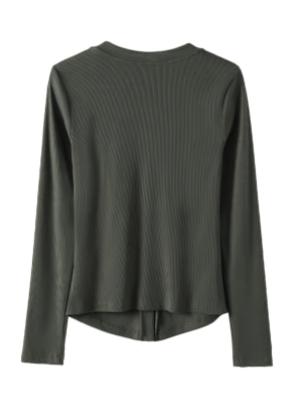 Casual V-Neck Long Sleeve T-Shirt - High Elasticity Semi-Sheer Button-Up Top